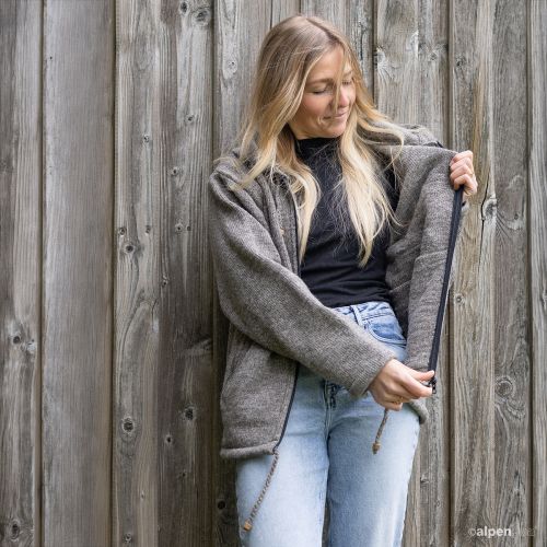 Wolljacke ohne Futter Naturbraun Innenansicht